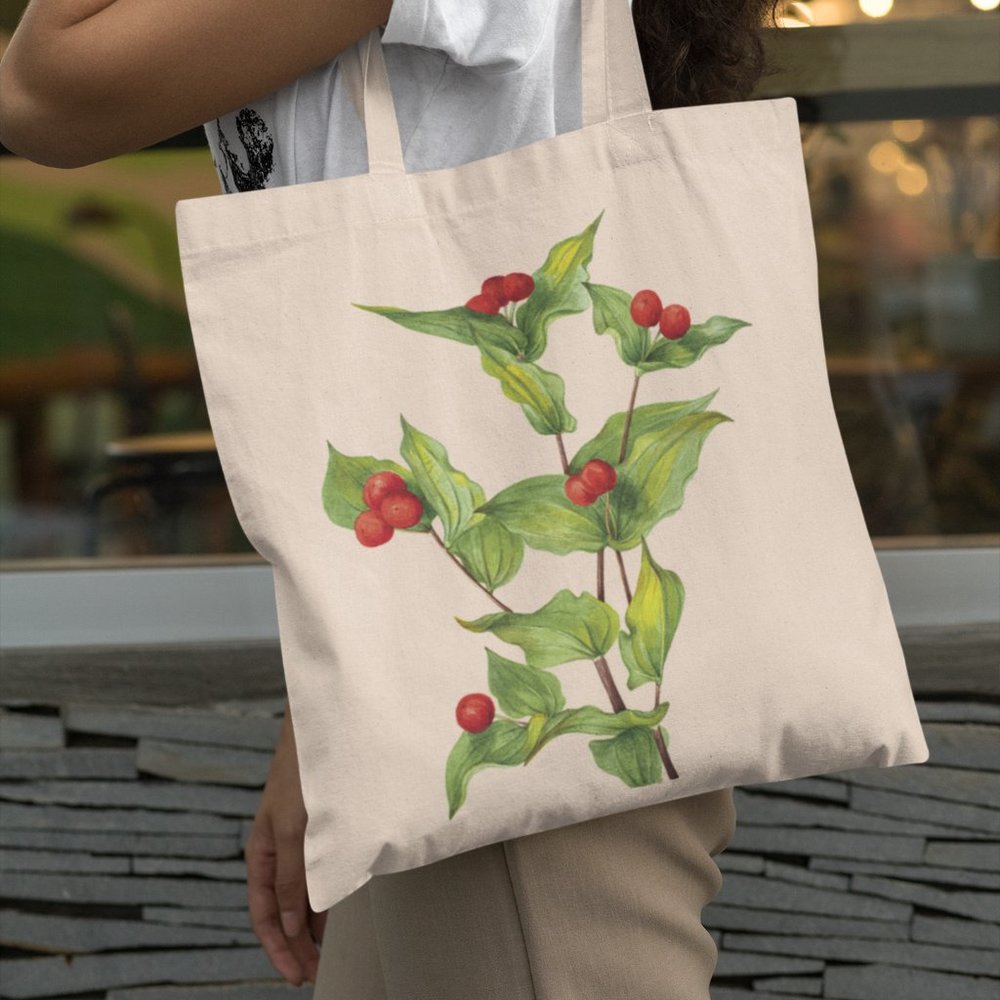 Fairy Bells Vintage Watercolor Botanical Print Graphic Canvas Tote Bag